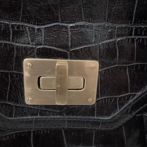 Maxx New York Black Croc-embossed Cowhide Leather Handbag - Picture 3 of 12